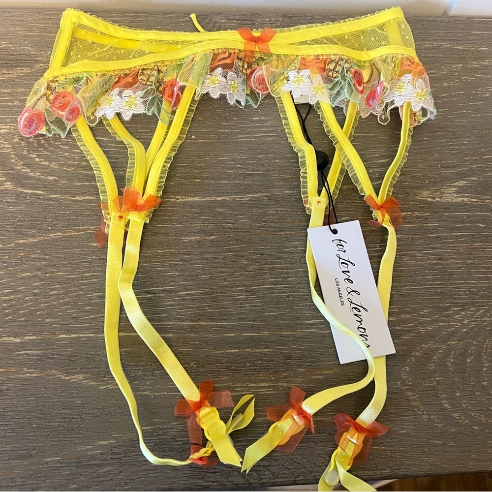 For Love & Lemons Mirabell Yellow Fruit Garter Belt